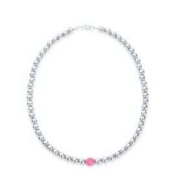 Ball necklace with one pink bead