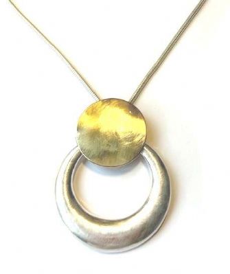 Gold and silver oval pendant necklace