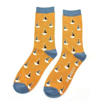 Mr Heron Little Boats Socks Mustard
