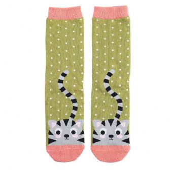 Miss Sparrow Kitty & Spots Socks Moss